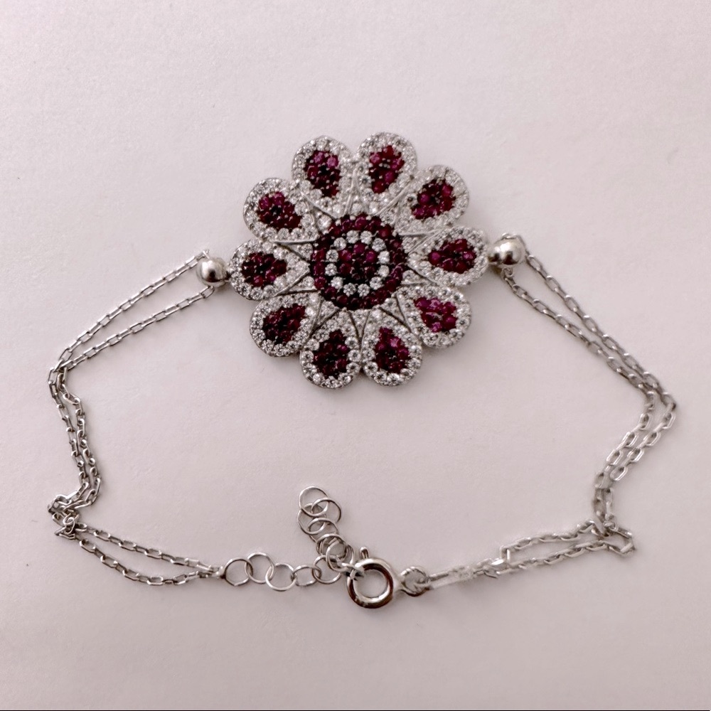🌸925 Sterling silver bracelet cubic zirconia cz stones flower